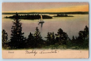 Finland Postcard Aland Islands Boat Sailing Scene c1920's Posted Antique