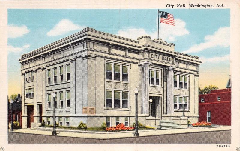 WASHINGTON INDIANA CITY HALL POSTCARD 1920s