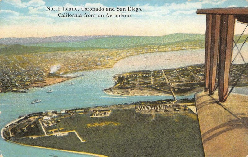 North Island, Coronado & San Diego, CA from an Aeroplane c1910s Vintage Postcard