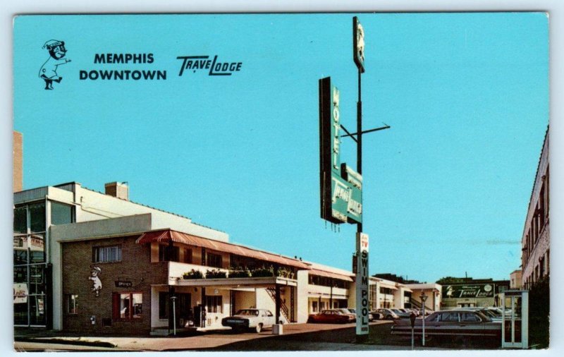 2 Postcards MEMPHIS, Tennessee TN ~Night/Day TRAVELODGE Downtown Roadside Motel