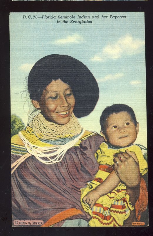 Everglades, Florida/FL Postcard, Florida Seminole Indian & Her Papoose