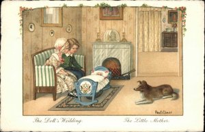 Doll's Wedding Children Play Grown-Ups Collie Dog Pauli Ebner c1910 Postcard