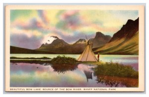 Bow Lake Panorama Alberta Canada UNP Linen Postcard Q24