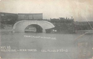 MYERS RODGERS AVE TRAIN WRECK OHIO FLOOD DISASTER POSTCARD 1913