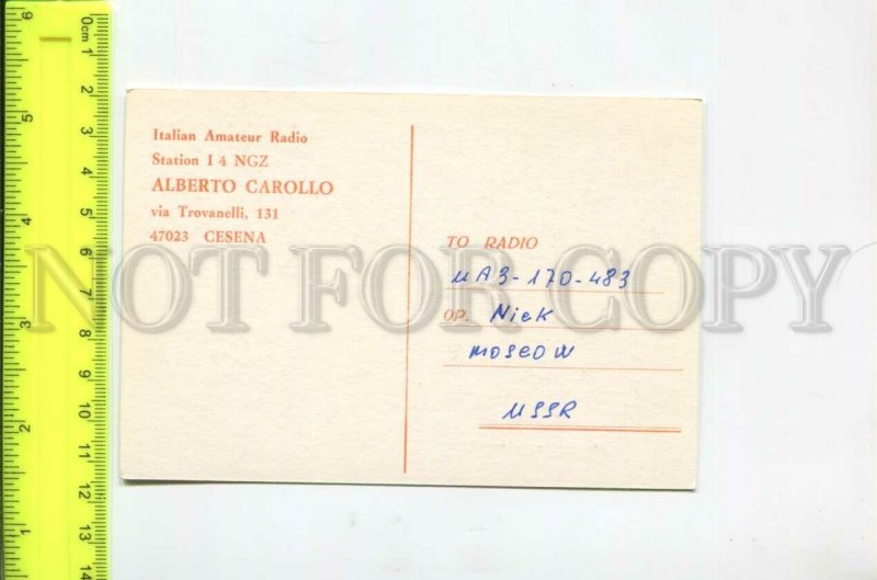 467016 1977 year Italy Cesena radio QSL card to USSR