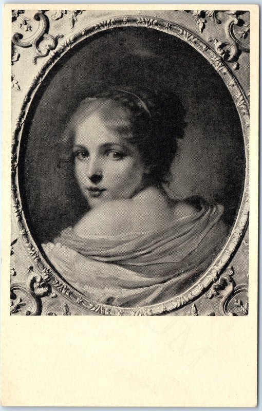 c1930s Portrait Art Postcard Young Woman Draped Classical Oval Frame Style A83