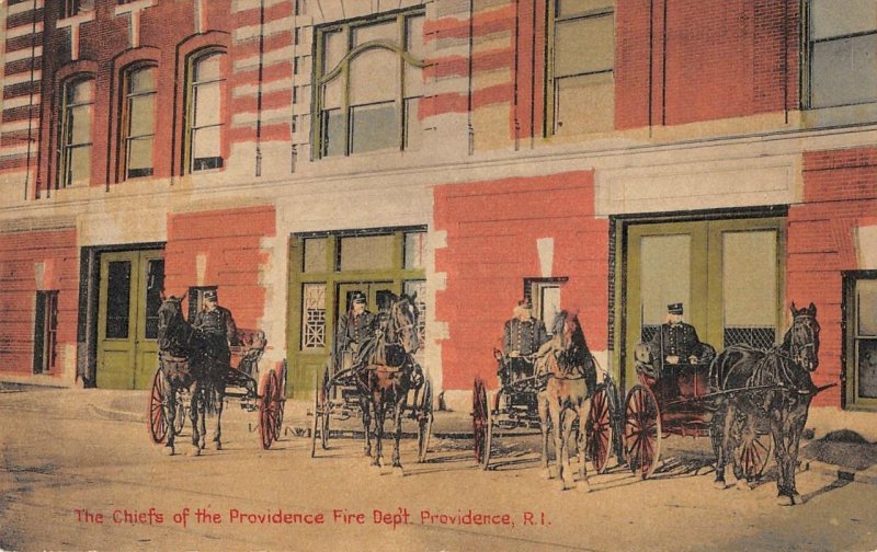 Providence, Rhode Island Fire Department Chiefs Horses c1910s Vintage Postcard