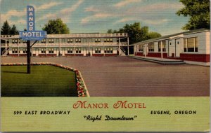 Linen Postcard Manor Motel 599 East Broadway in Eugene, Oregon