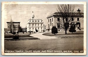 Salem  Oregon  Masonic Temple  Courthouse & Post Office   Postcard  1925