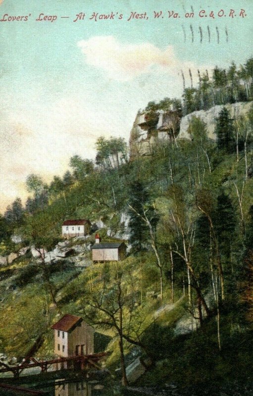 c. 1910 Lovers Leap Hawks Nest W.Va C&O RR Postcard P14