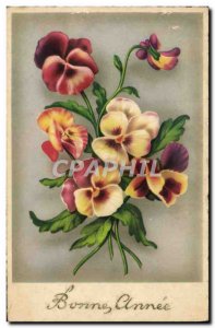 Old Postcard Happy New Year Flowers