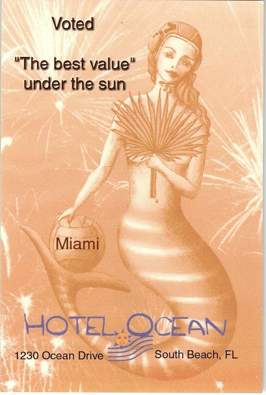 Miami Florida Mermaid Print Hotel Ocean Ad Card Sun Shine State 4 x 6 