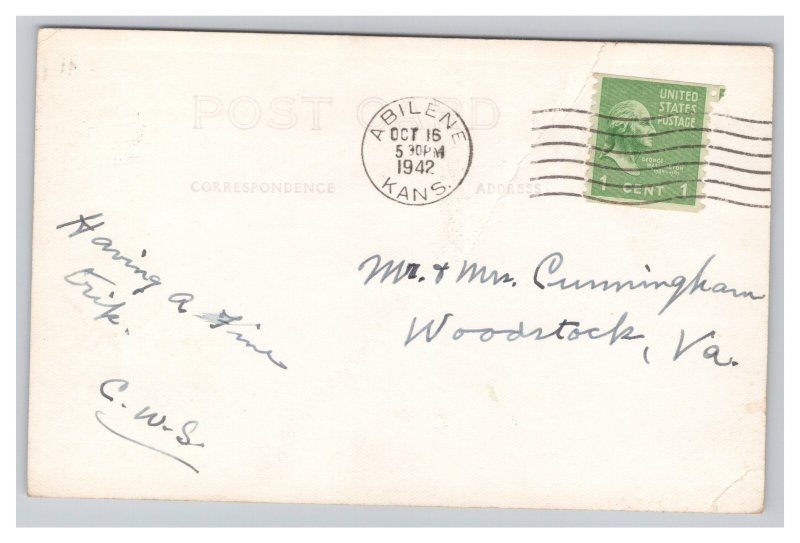 Abilene Kansas Methodist Church RPPC Real Photo Postcard c1942 Postmark