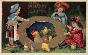 Young artist painting egg Easter postcard nice Gel Ea85