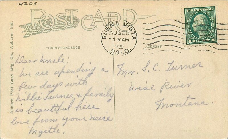 Postcard 1920 Colorado Buena Vista Hotel Princeton City Park Auburn CO24-2213