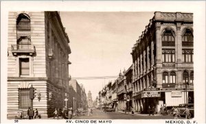 RPPC - Mexico City, Mexico - A view of downtown on Cinco de Mayo Avenue - c1940