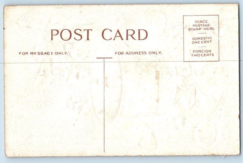 Christmas Postcard Ringing Bells And Holly Berries Embossed c1910's Antique