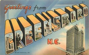 North Carolina Greensboro large letters multi View Teich linen Postcard 22-1816