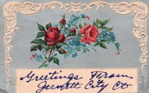 Vintage Postcard Greetings From Jewett City Colorado Flower Bouquet Roses CO 