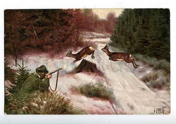 182923 Hunting for deer shot by Fromme Vintage postcard