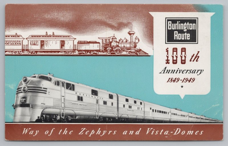 Transportation~Burlington Route~100th Anniversary~Visa Dome Car~Vintage Postcard 