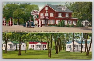 Harrisburg PA Island Park Restaurant Cottages Atlantic Gasoline Postcard F35