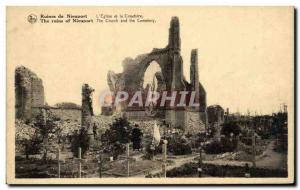 Belgium Belgie Postcard Ancient Ruins Nieuwpoort L & # 39eglise and cemetery