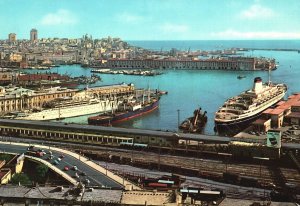 Vintage Postcard Genova Harbour Panorama & Leonardo Da Vinci Geneva Switzerland