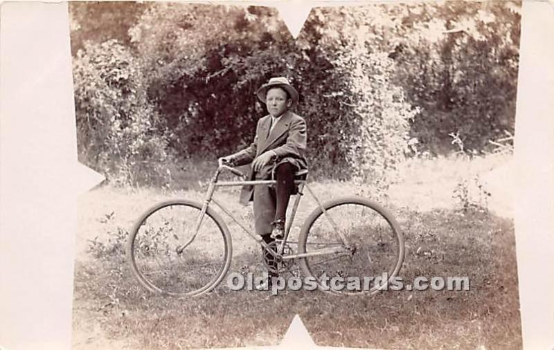 Boy with bicycle Real Photo Bicycle Unused 