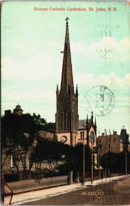 Canada Roman Catholic Cathedral St John New Brunswick Vintage Postcard C106