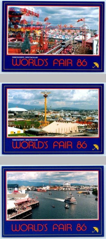 3 Postcards VANCOUVER, B.C. Canada ~ World's Fair EXPO 86 Pink Zone 4x6