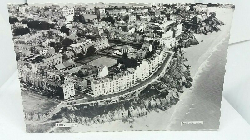 Vintage RP Postcard Tenby North Wales Aerial View Real Photo 1960s Posted1964