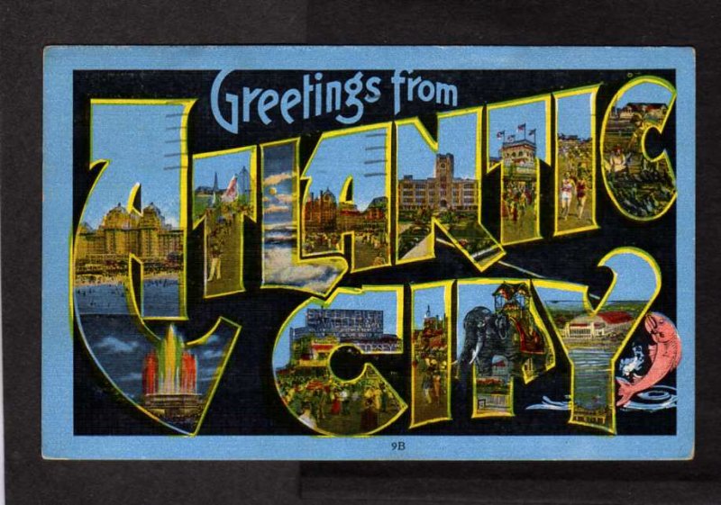 NJ Greetings From Atlantic City Lg Large Letter Postcard Linen Hotels