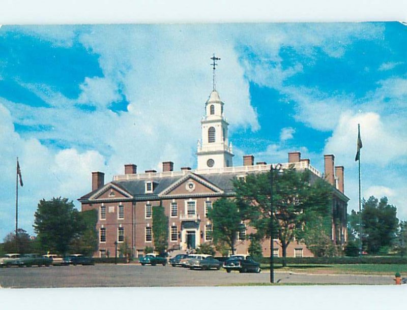 Unused 1950's OLD CARS & NEW STATE HOUSE Dover Delaware DE r9687