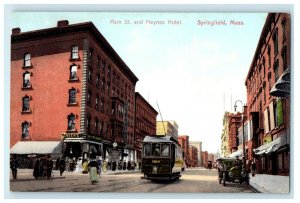 1914 Main St. and Haynes Hotel, Springfield, Massachusetts MA Antique Postcard