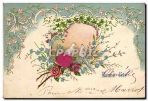Old Postcard Fantasy Flowers Doves