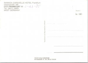 Frankfort, Germany  RAMADA CARAVELLE HOTEL  Lobby/Bar/Restaurant  4X6 Postcard