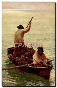 Postcard Old Fishing Boat Fisherman Sailboat