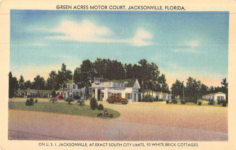 Jacksonville Beach Florida Green Acres Motor Court Antique Postcard K49937