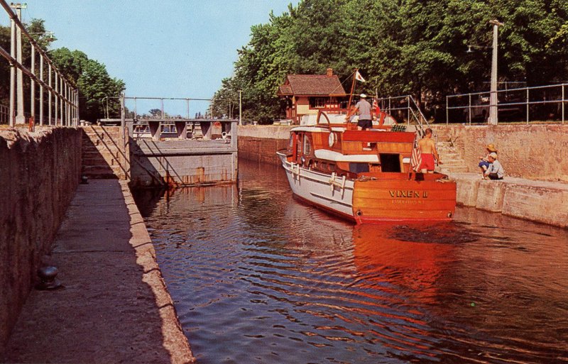 Canada - ON, Bobcaygeon. Pleasure Yacht in Locks