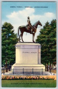 CIVIL WAR GENERAL STONEWALL JACKSON MONUMENT RICHMOND VIRGINIA VINTAGE POSTCARD