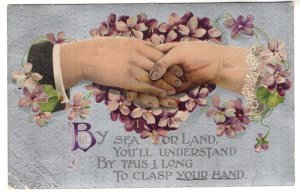 By Sea or Land, Clasped Hands, Vintage Romance, Used 1910 Split Ring Cancel