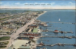 Corpus Christi Texas TX North Beach Bird's Eye View Vintage Postcard