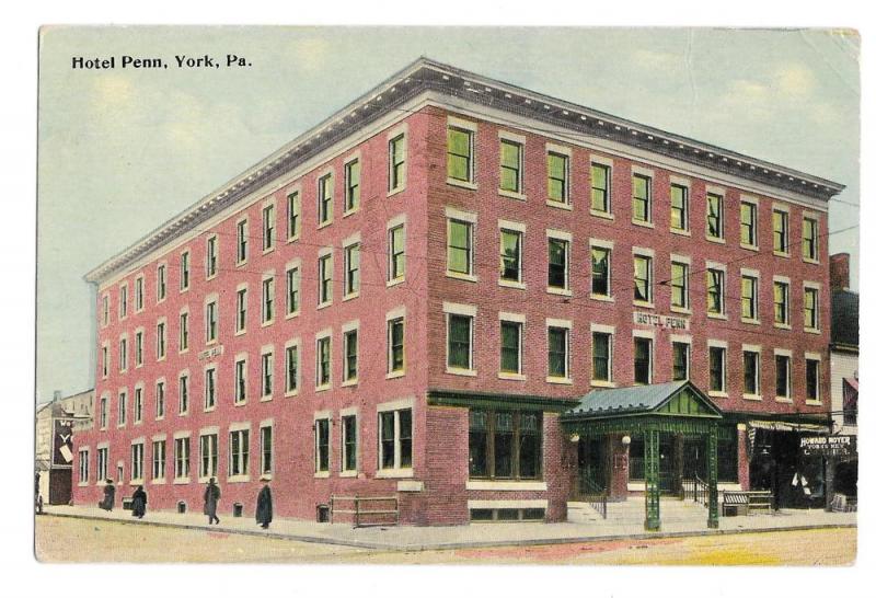 York PA Hotel Penn Vintage 1913 Postcard 