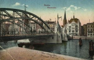 poland, SZCZECIN STETTIN, Most Długi, Hansabrücke (1930) Postcard