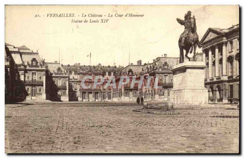 Old Postcard Versailles Chateau The Court of Honor of Louis XIV Statue