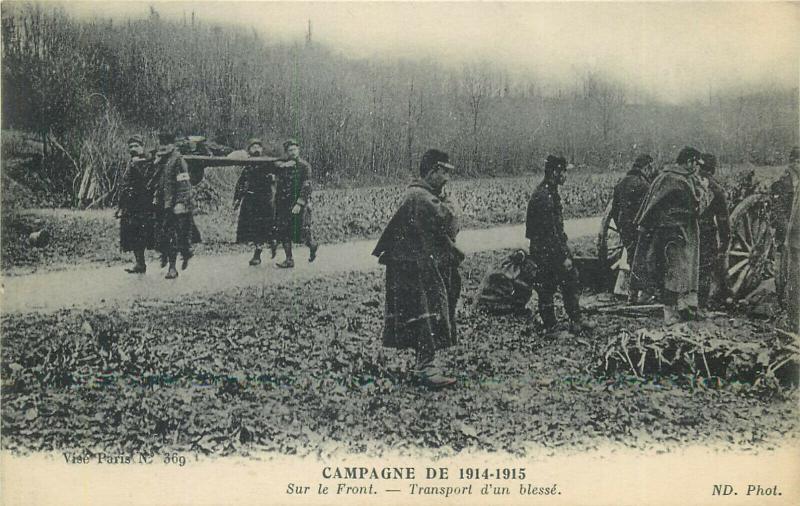 World War 1914-1918 Red Cross transport of a wounded soldier scene from front