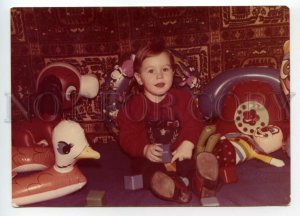 488568 USSR Little Boy w/ Huge TELEPHONE Toy Duck Old REAL PHOTO