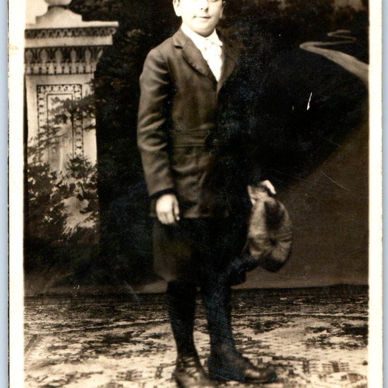 ID'd c1910s Handsome Young Man Boy w/ Hat RPPC Photo Lyman Laude Guthrie A158