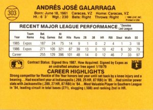 1987 DONRUSS Baseball Card Andres Galarraga 1B Montreak Expos sun0605